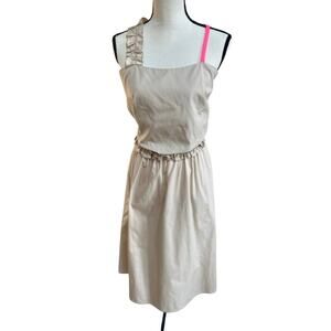 Paskal Beige Ruffle Strap Midi Dress Women’s Size M Made in Ukraine Cotton Blend